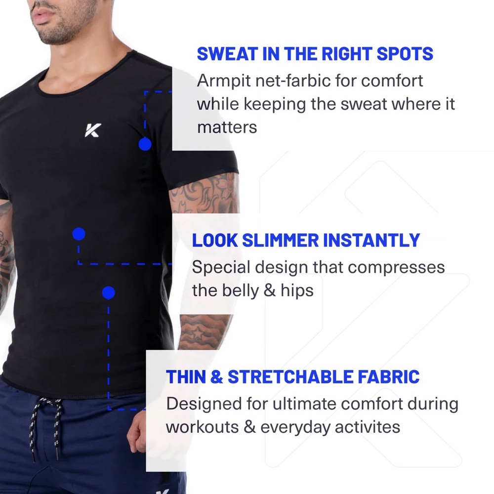 Kewlioo Mens Sauna Suit Shirt - Heat Trapping Sweat X-Large Black - Picture 5 of 7